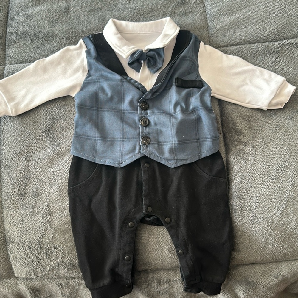 Boys formal overalls. Bow tie. Blue